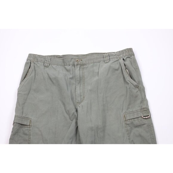 Vtg LL Bean Mens 40x30 Faded Trekking Canvas Wide Leg Cargo Pants Green Cotton - Picture 2 of 12